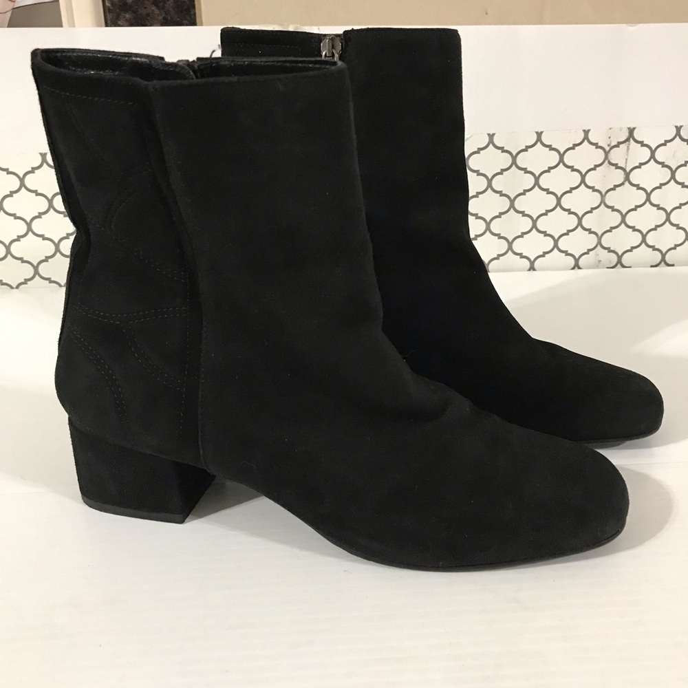 Aquatalia Black Suede Mid-Calf Block Heel Boots - Women Size 8.5